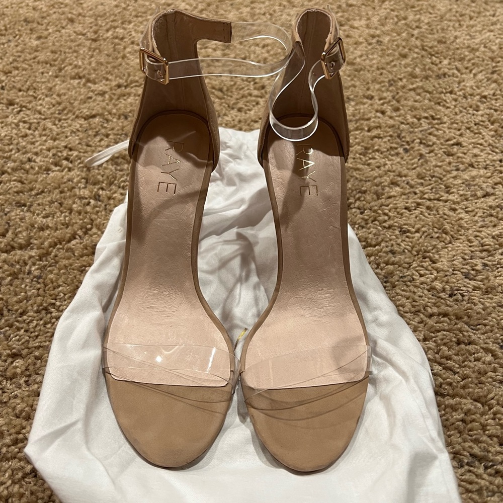 Raye wrap ankle heel in clear/nude